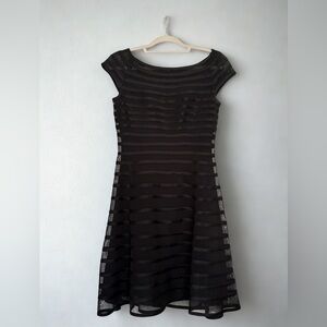 Betsy & Adam Black Sheer-Striped Midi Dress